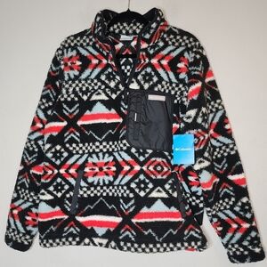NWT Columbia Fleece West Bend 1/4 Zip Pullover Black Red Blue Women's XXL